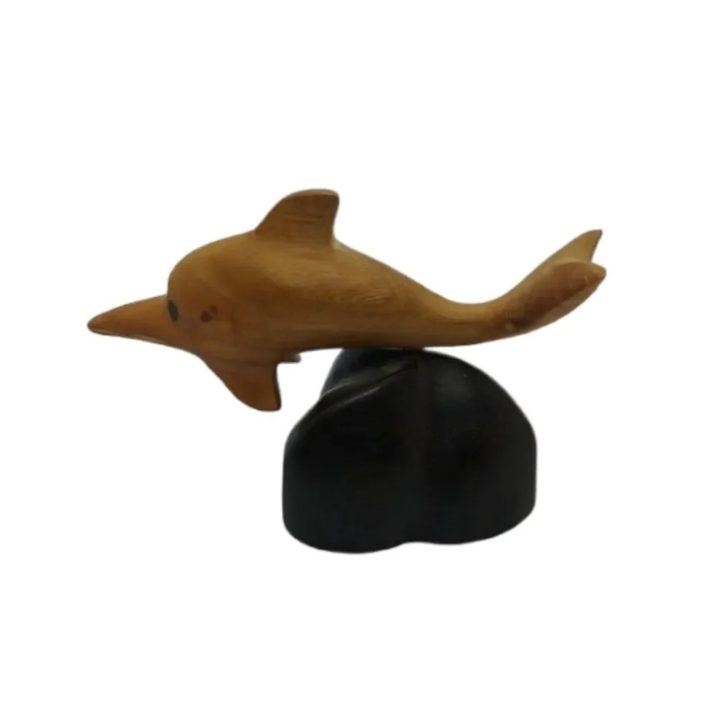 Hand carved Wooden Mini Dolphin Figurine on Base - Picture 1 of 5